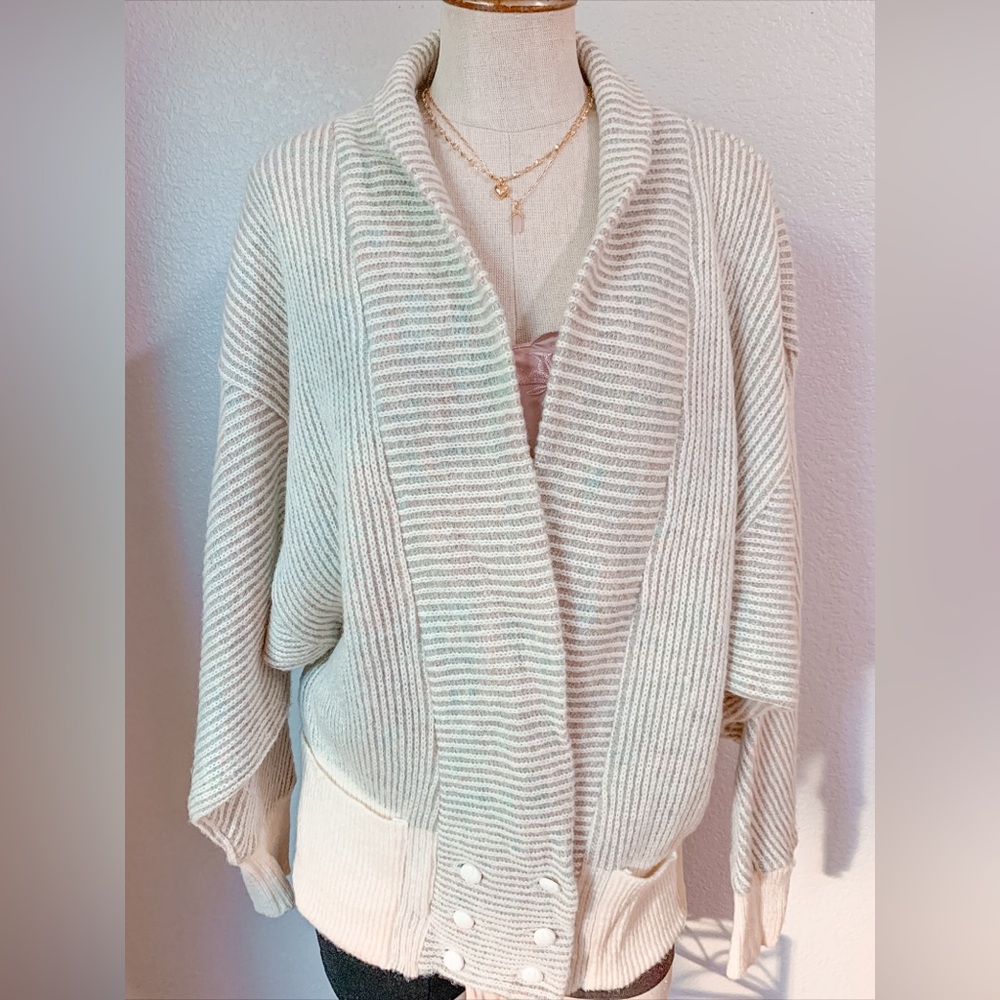 Vintage Principles Tan Cream Knitted Cardigan Sweater Medium Made In Brittain